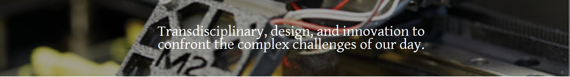 Image of statement that says "Transdisciplinary, design and innovation to confront the complex challenges of our day."