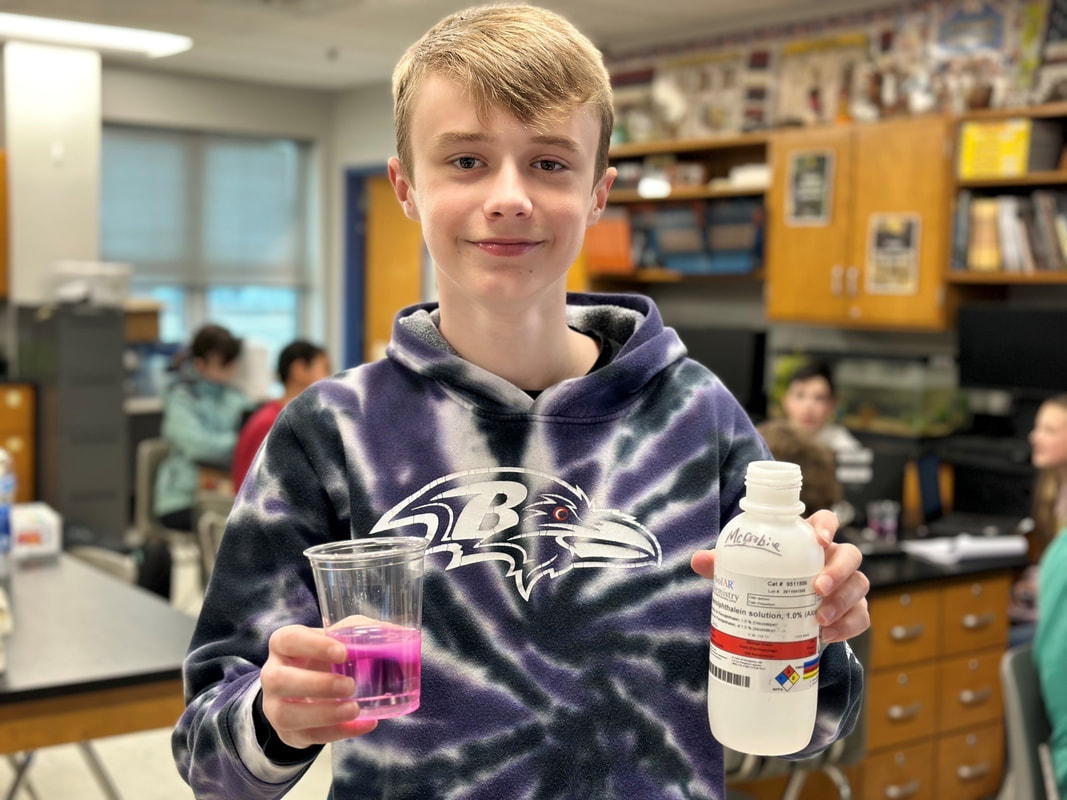 Image of students holding chemicals for an experiment