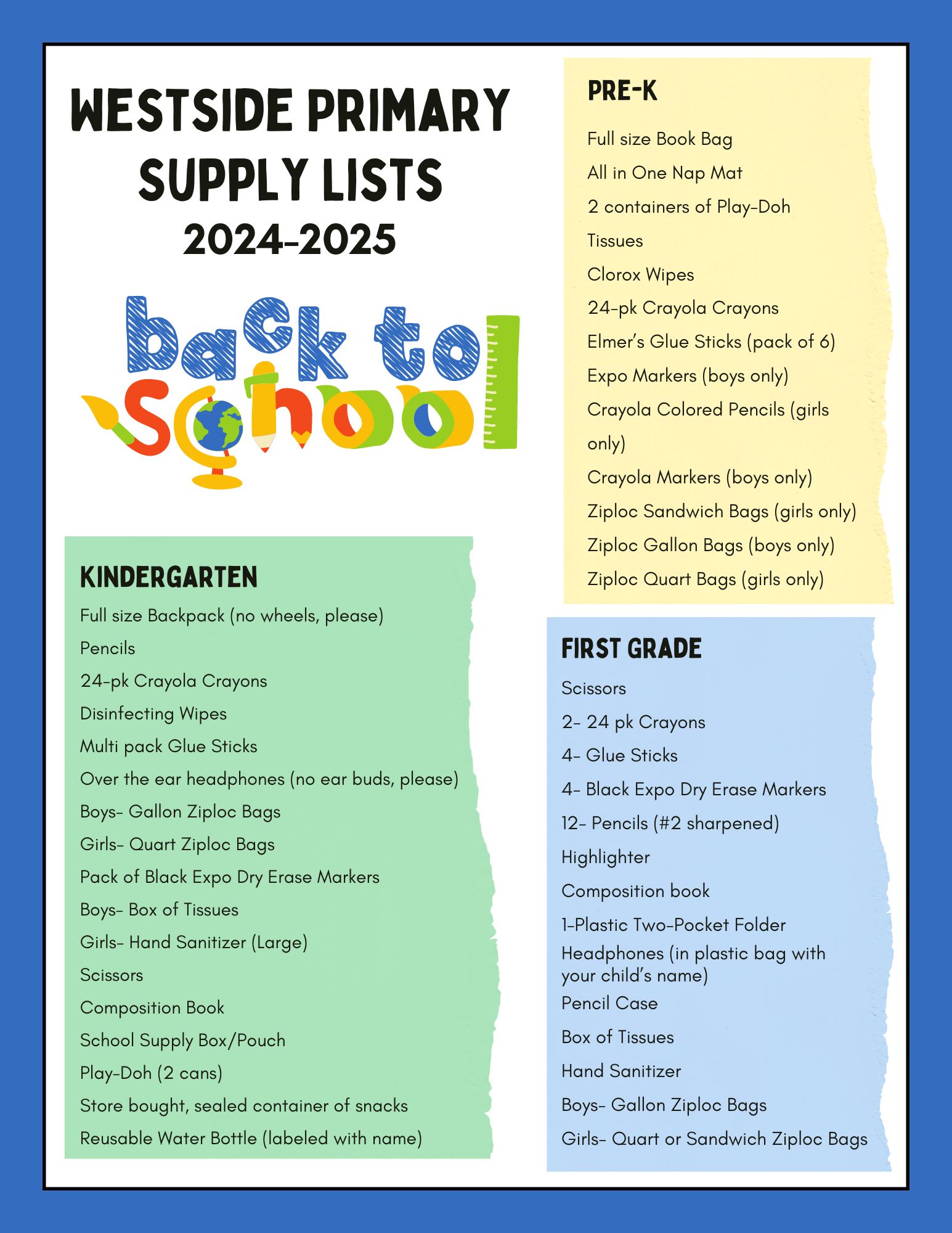 School Supply Lists 2024-2025