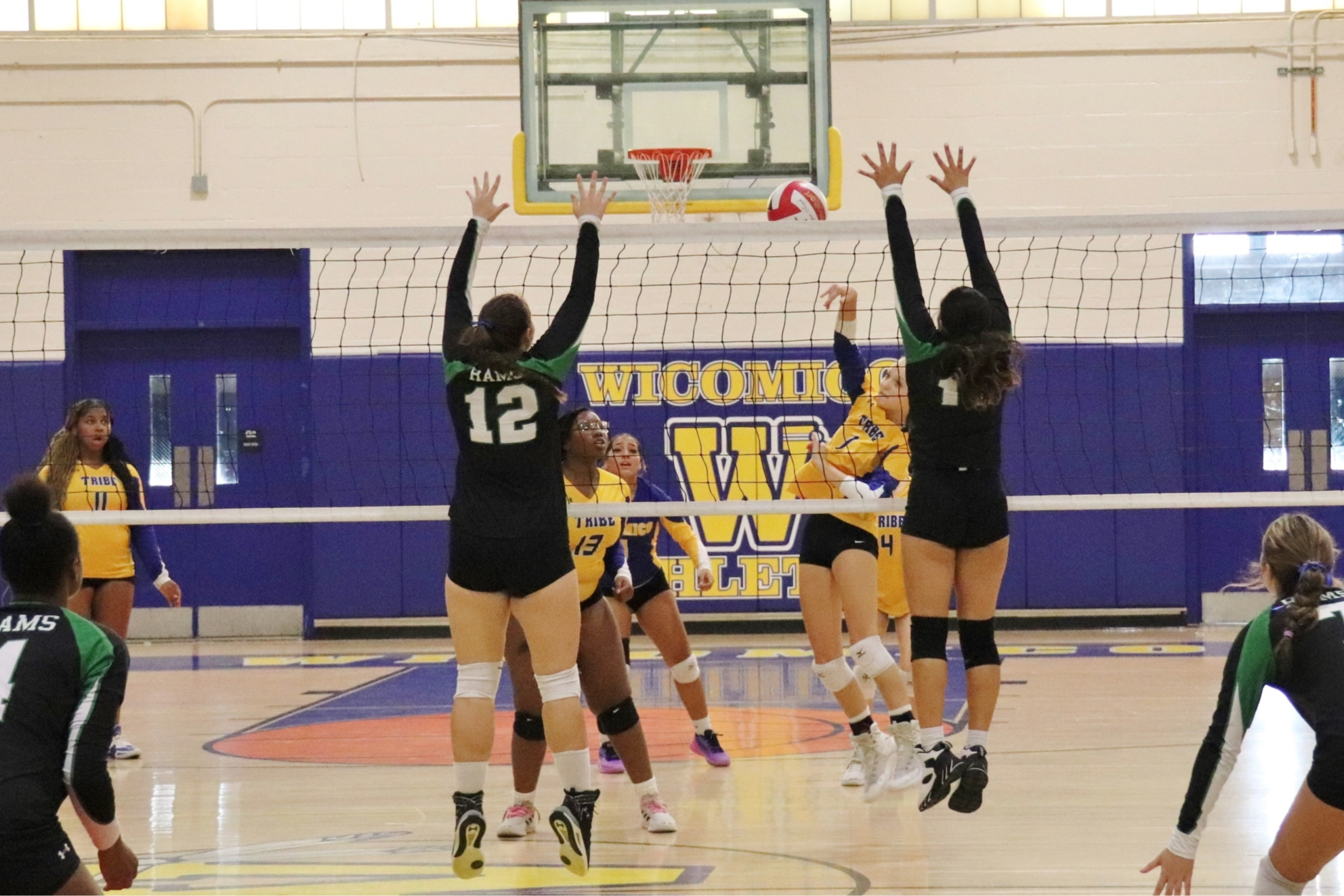 Image of Wicomico High  volleyball team during a match