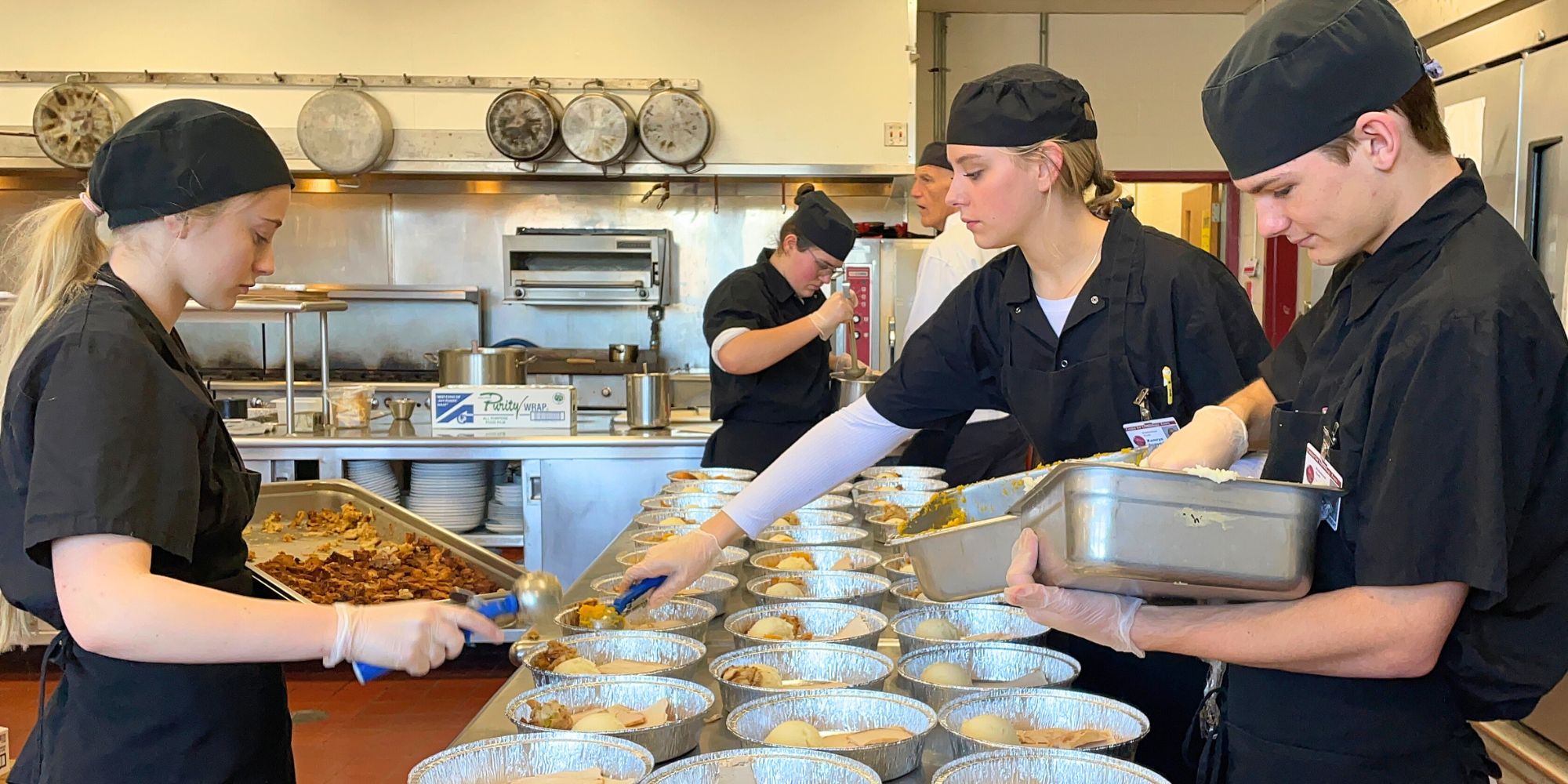 students making food
