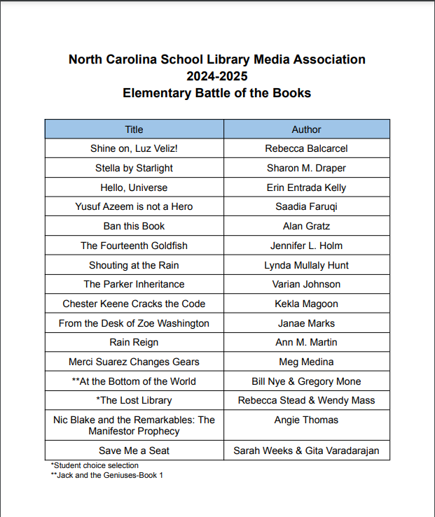 photo of 24-25 NC EBOB reading list