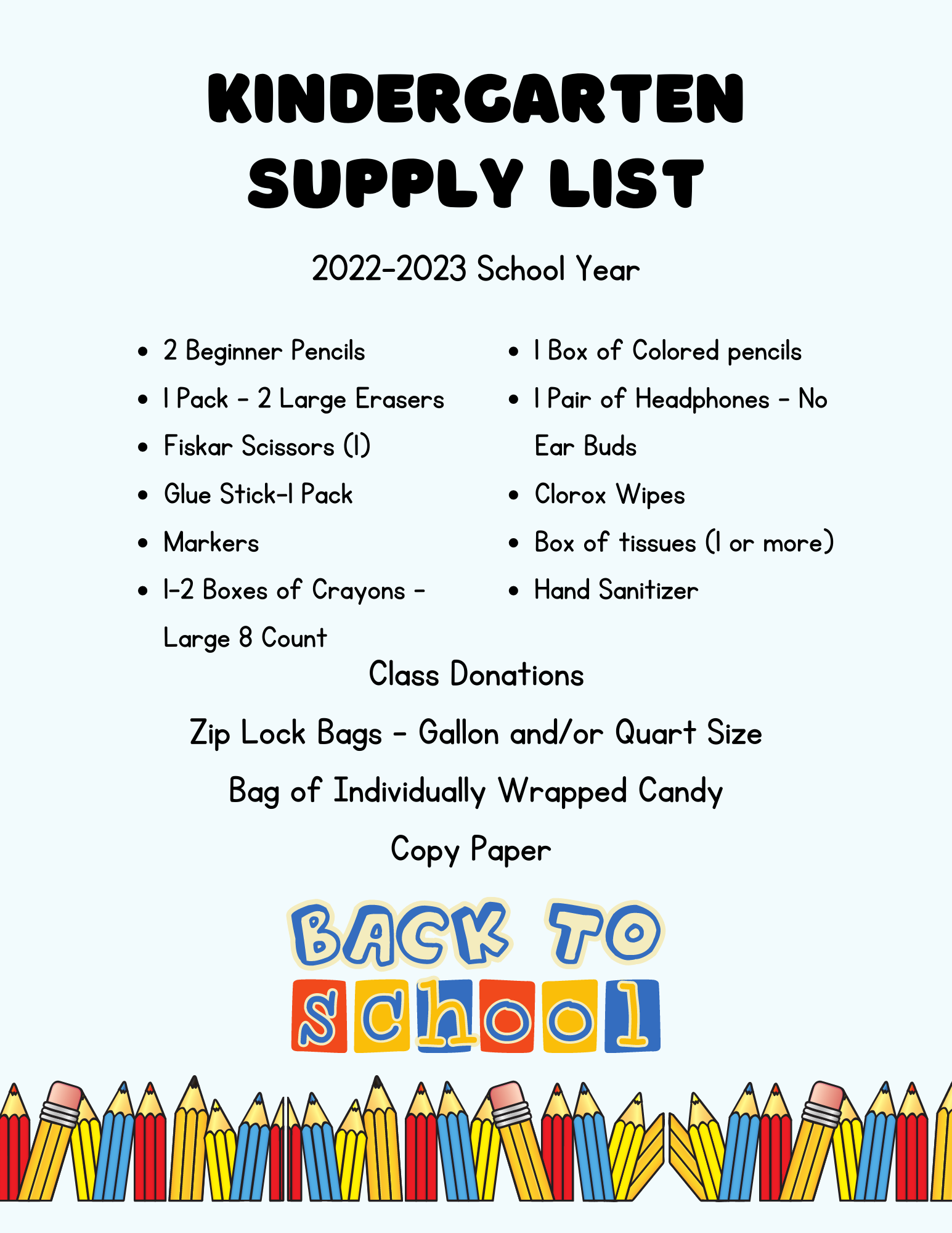 Kindergarten Supply List