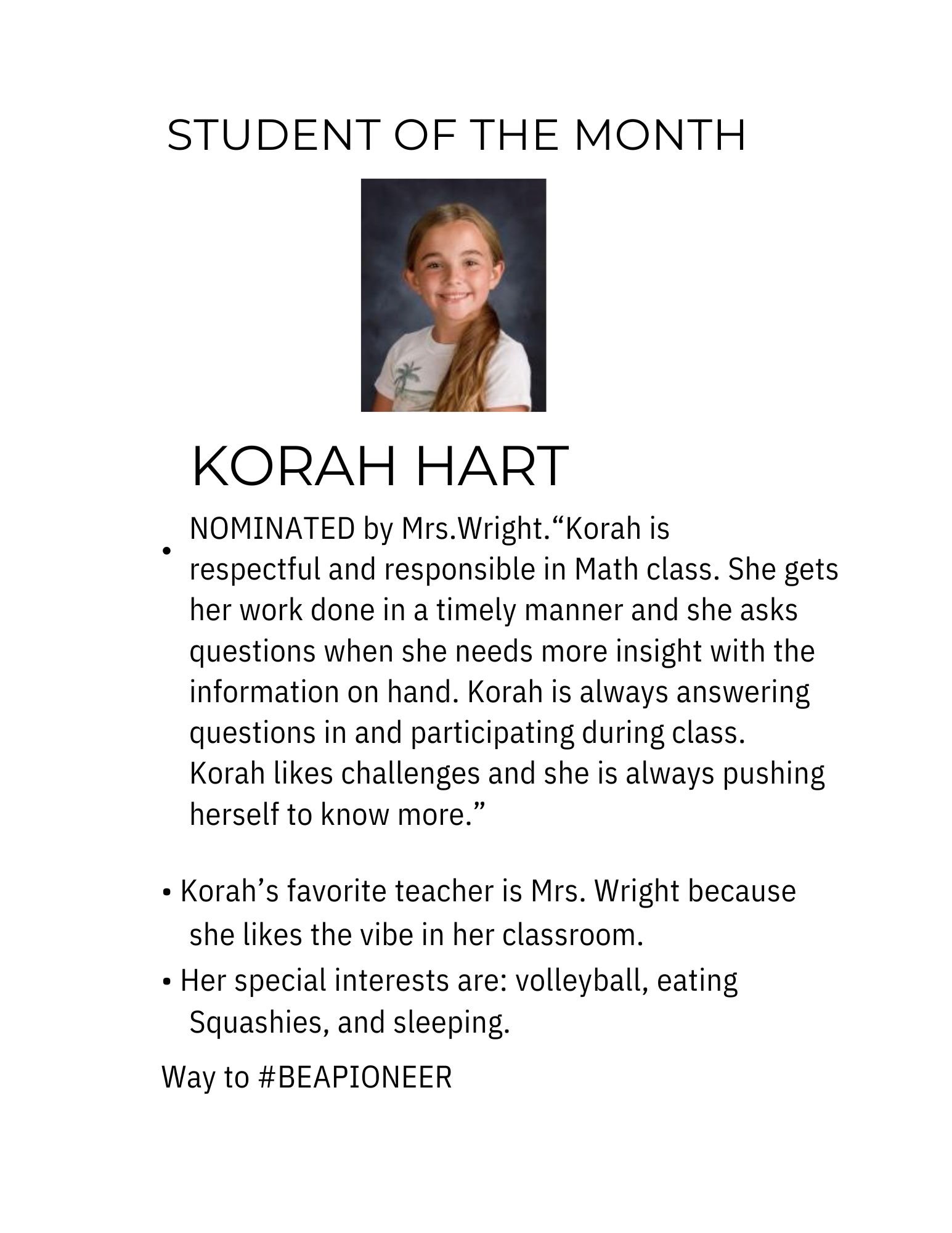 Student of the Month