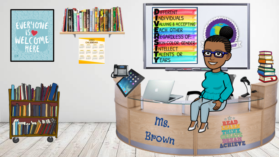 Mrs. Brown bitmoji in the media center