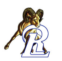 picture of a ram standing behind the letter R