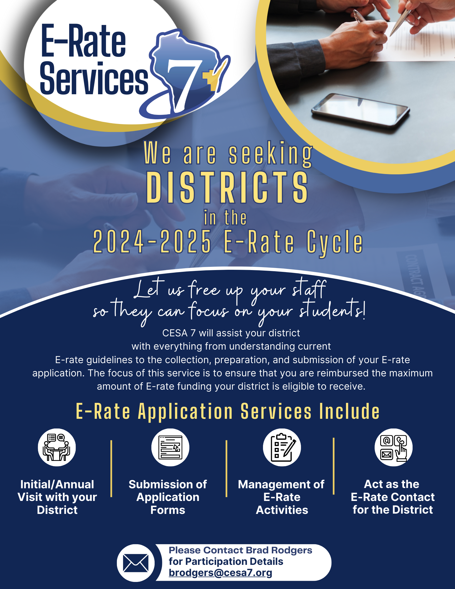 Blue and Gold CESA 7 E-Rate Services Flyer