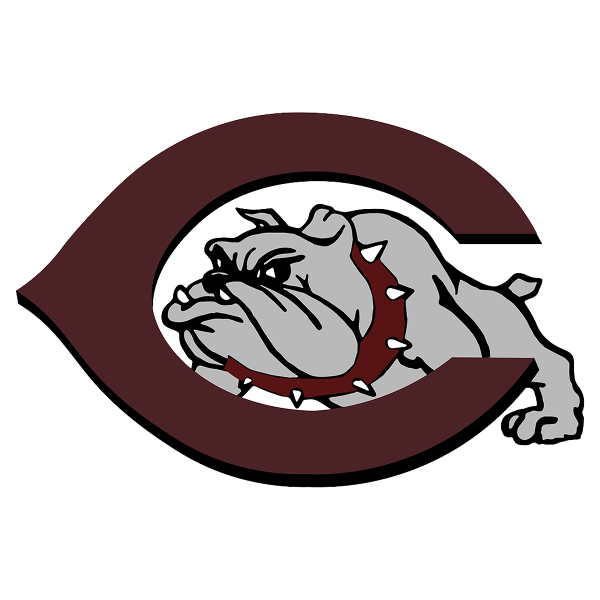 NCHS bulldog logo, a c with a doggy growling through it