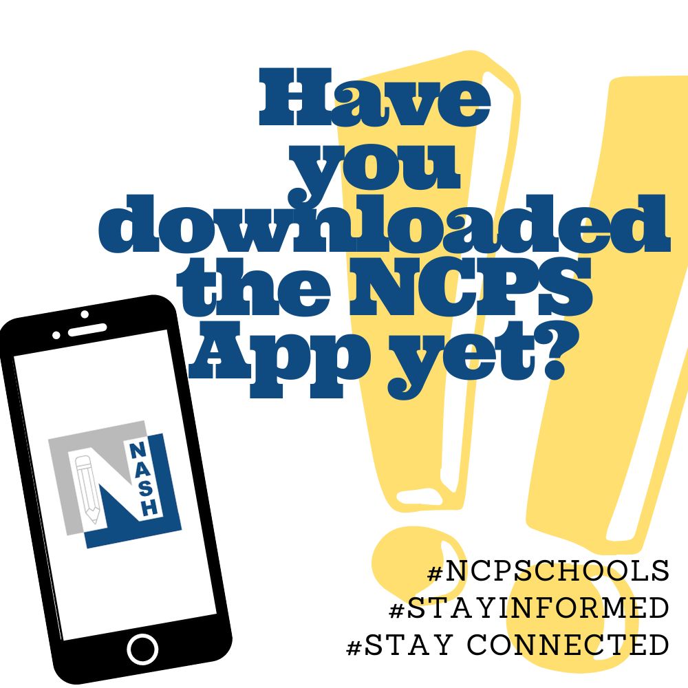 Have you downloaded the NCPS App yet? with cellphone and yellow exclamation points