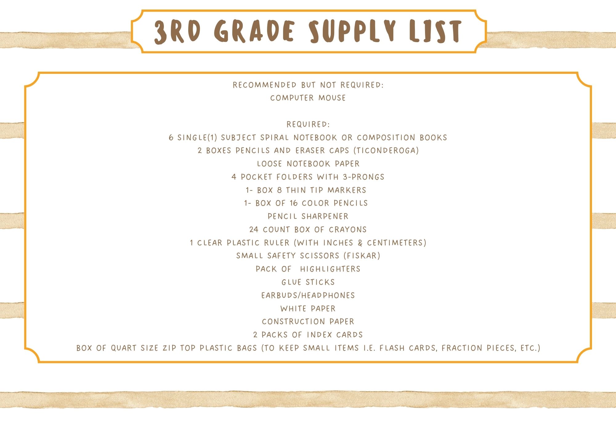 3ed Grade Supply List