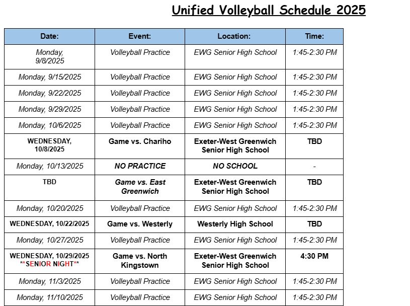 Volleyball Schedule