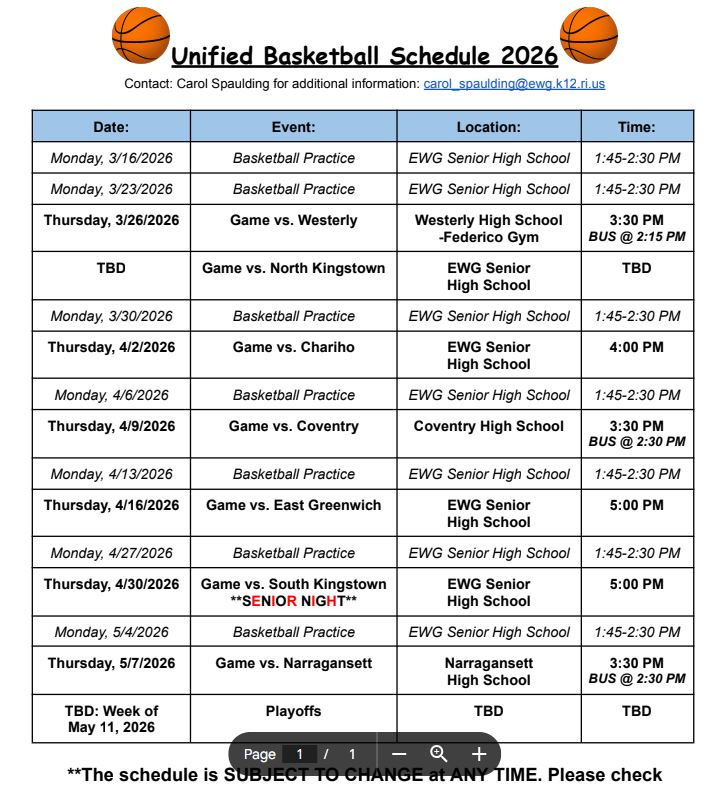 Basketball Schedule