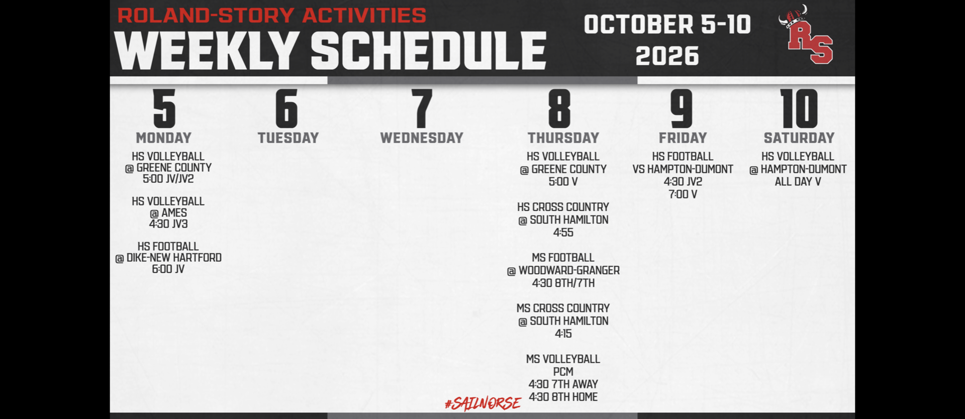 A calendar grid showing weekly schedule with dates October 5-10, 2026. Days are labeled with numbers 5-10.