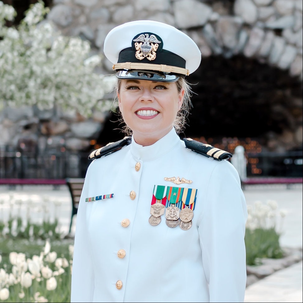 portrait image of Sarah Beadle in Navy Whites uniform