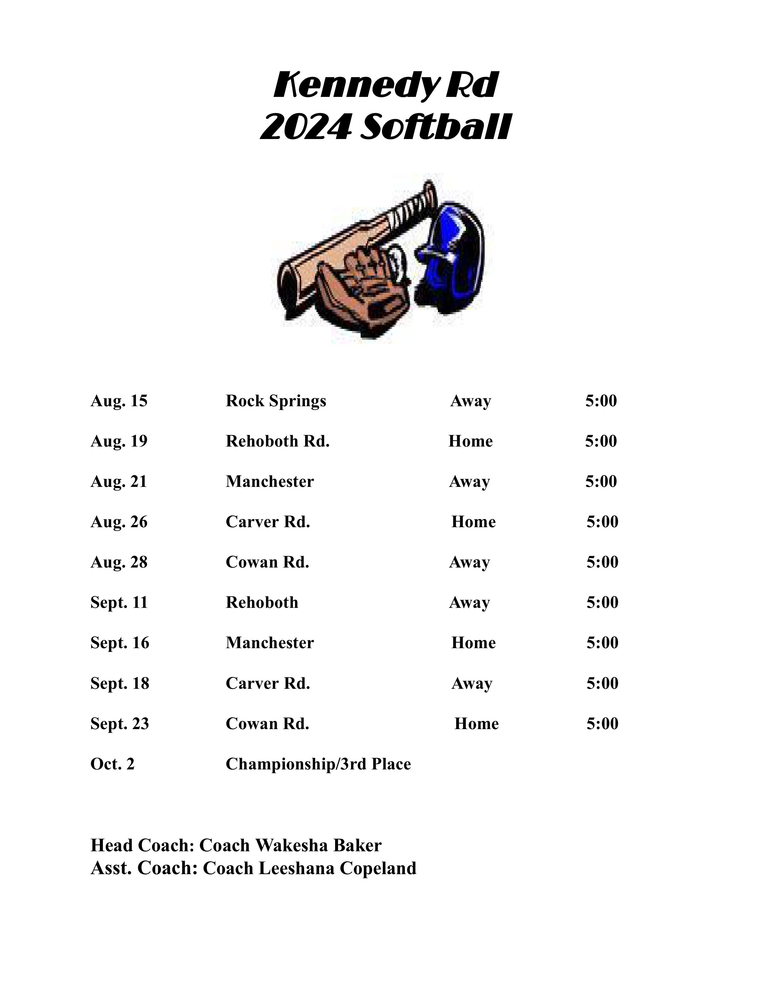 softball schedule