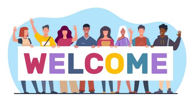welcome banner with diverse people
