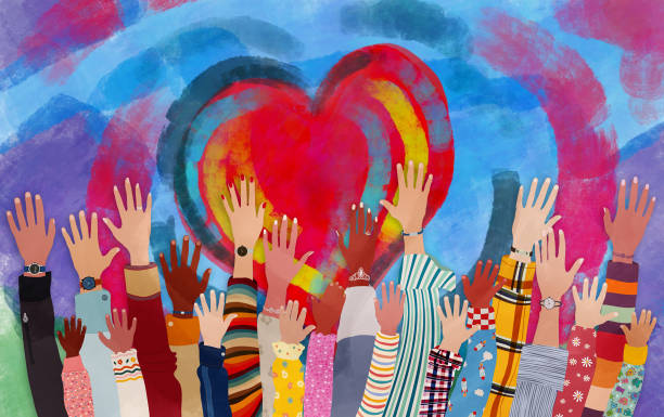 Supporting hands with heart background