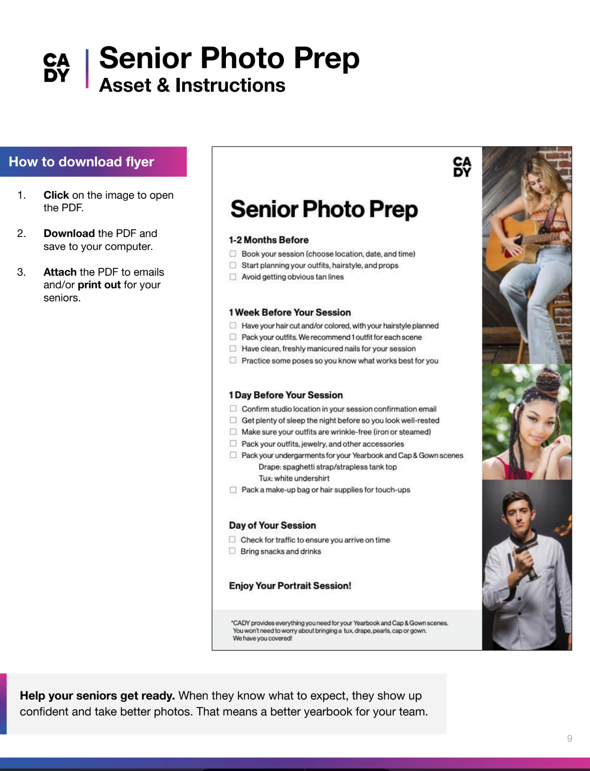 Flyer with information about senior portraits