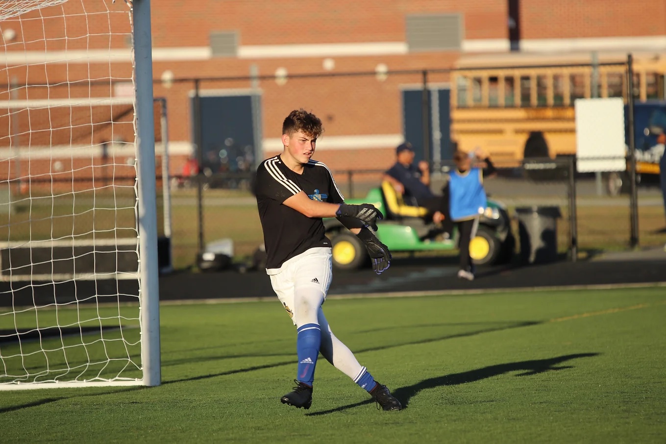 Boys soccer during a game.