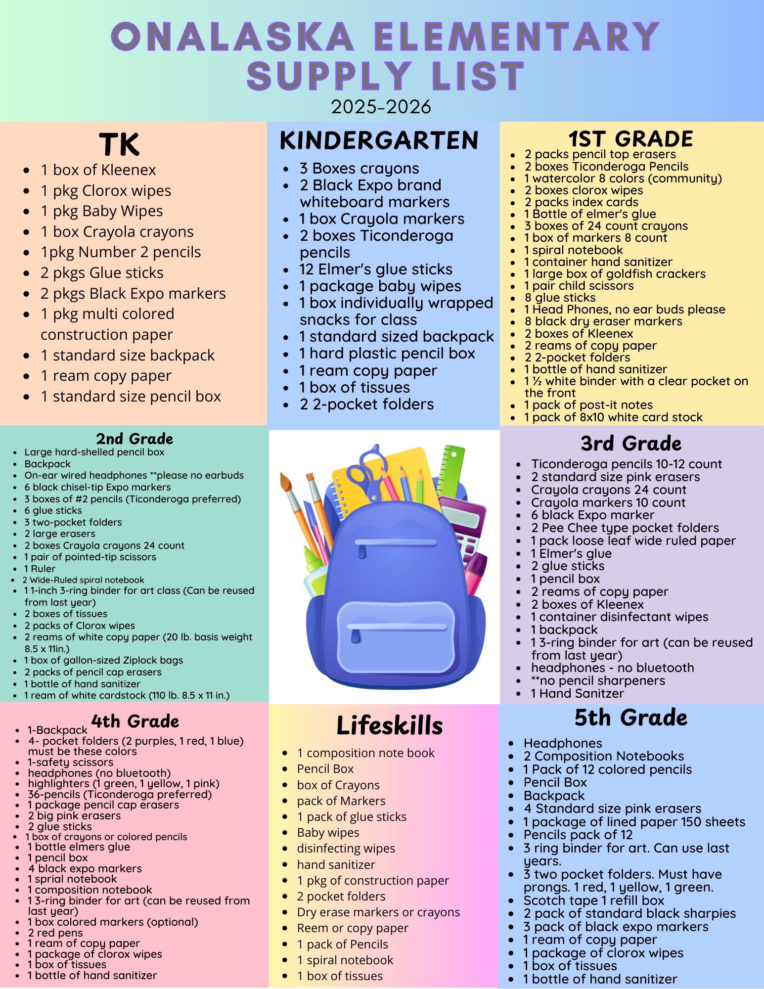 School Supply Lists for the 20245- 2026 School Year!