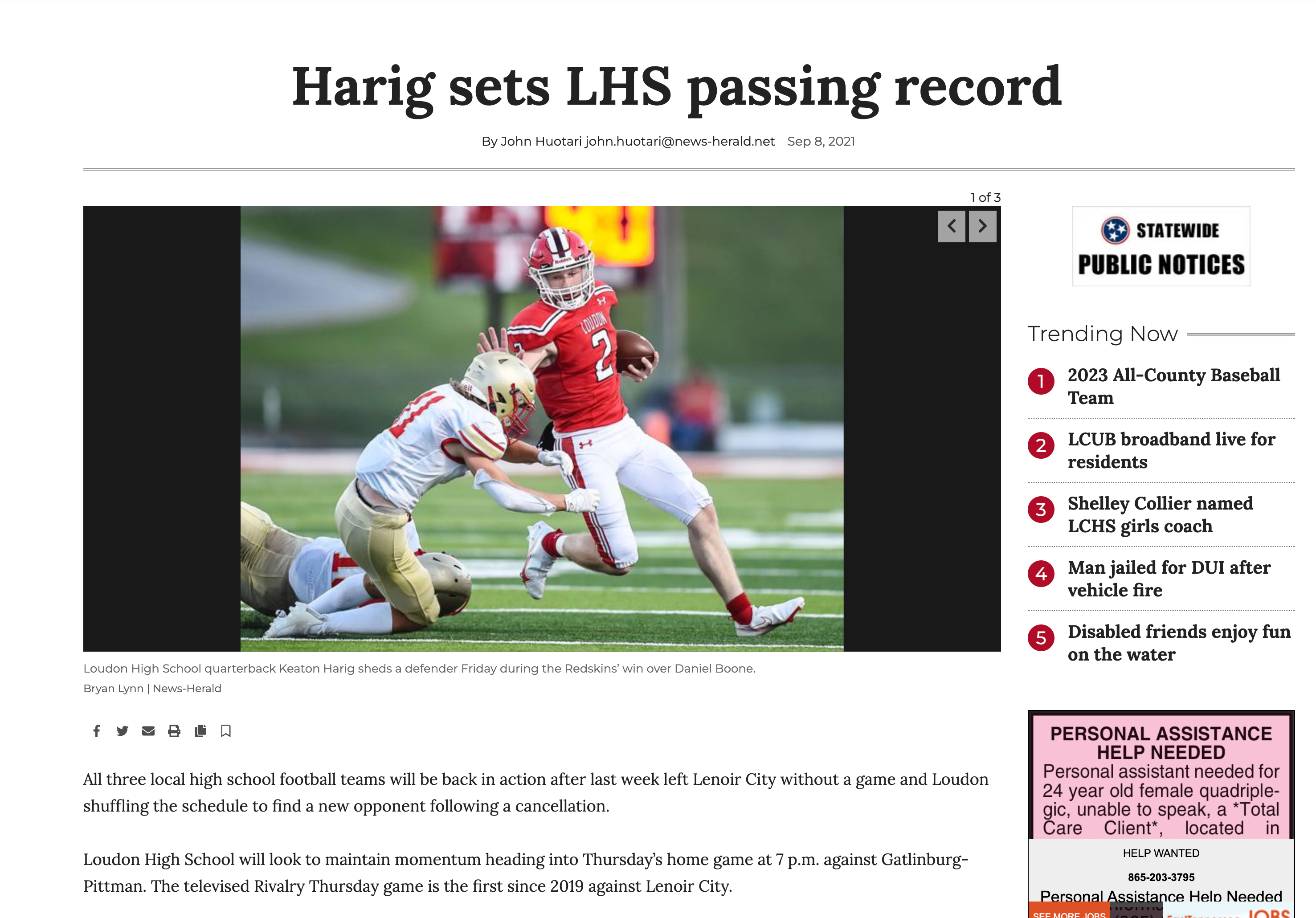 2021 Football Season Keaton Harig Record Passing