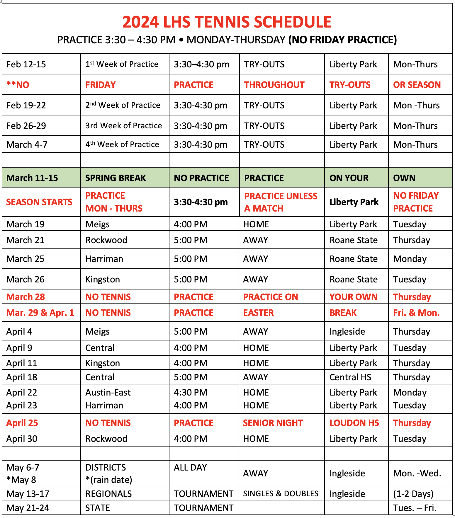 tennis schedule