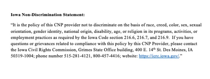 Iowa Non-Discrimination Statement