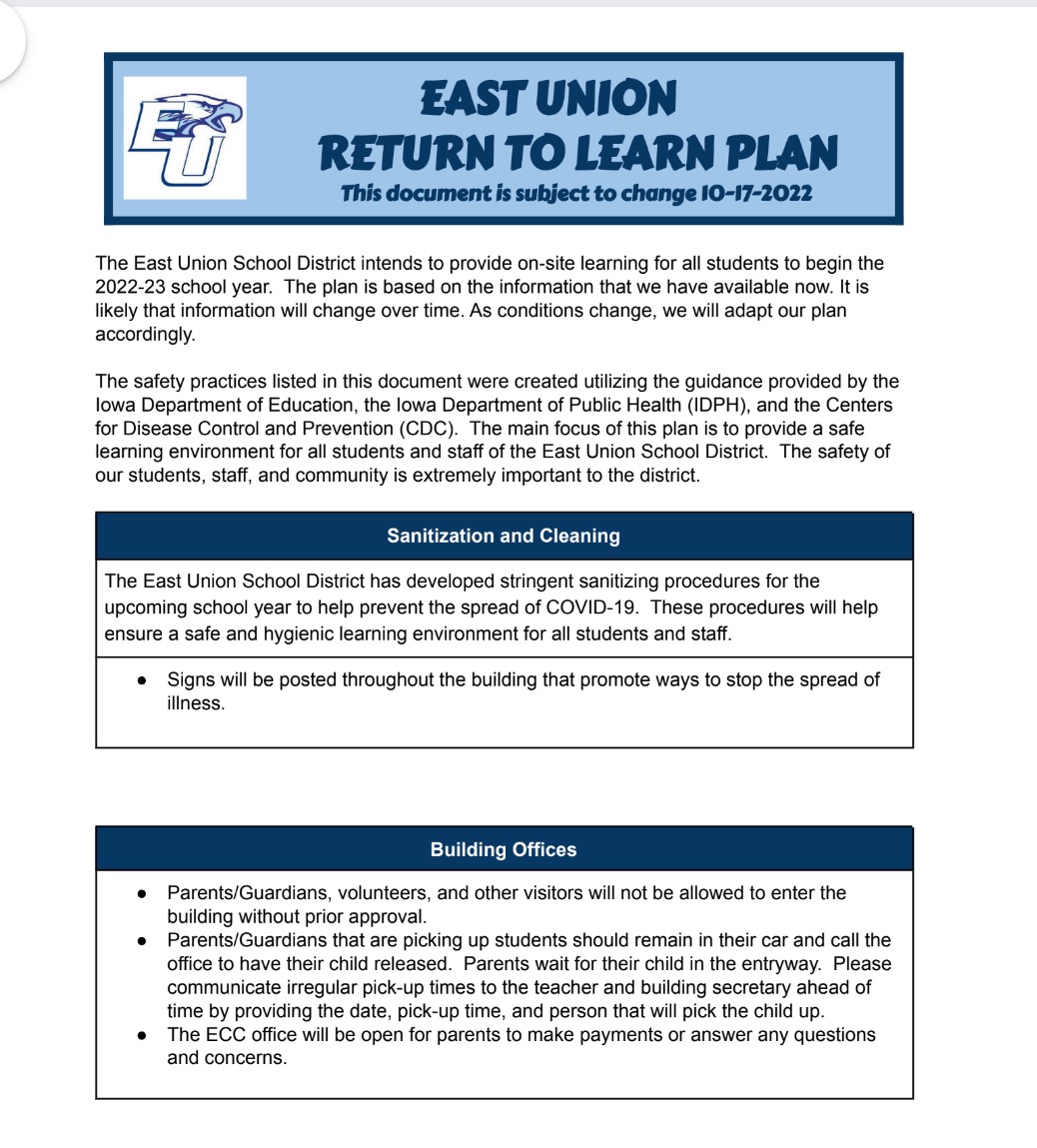 East Union Return to Learn Plan