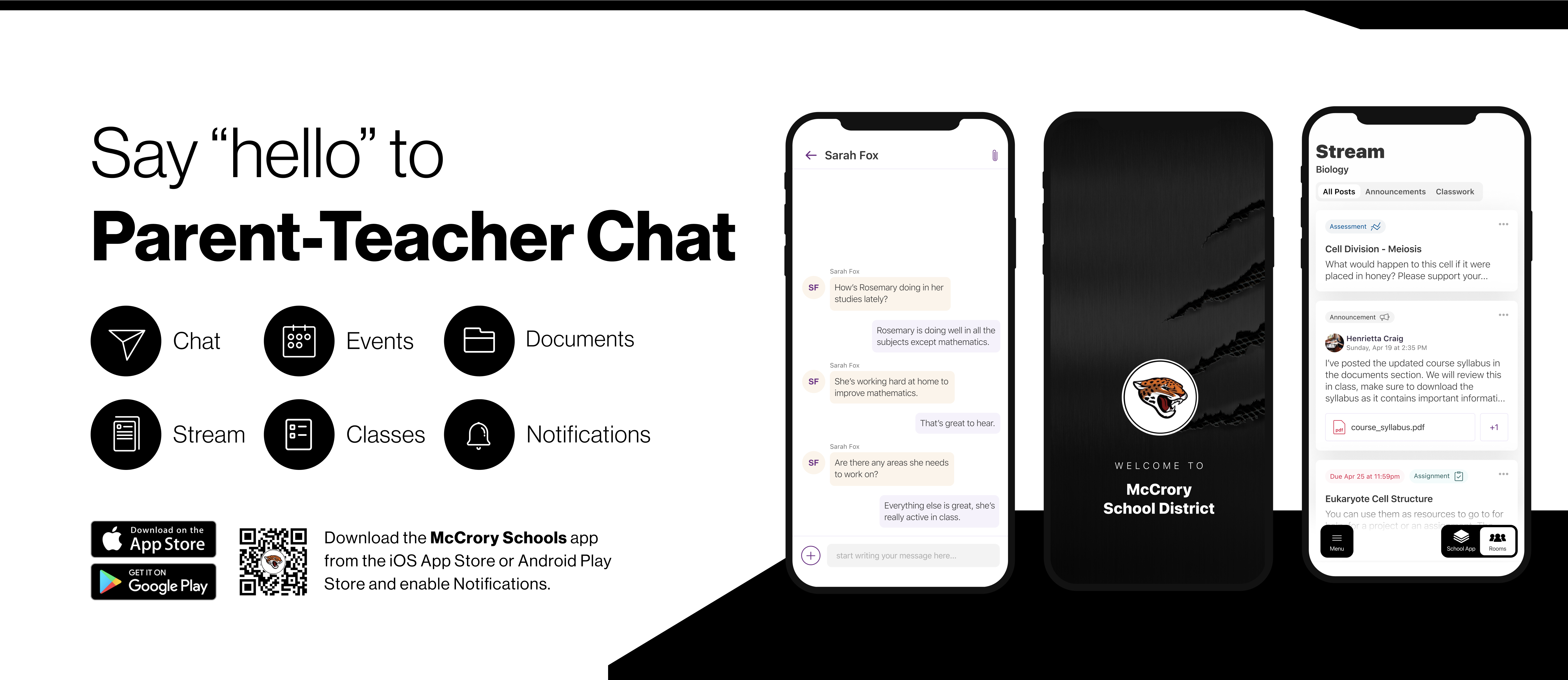 Say hello to Parent-Teacher chat in the new Rooms app. Download the McCrory School District app in the Google Play or Apple App store.