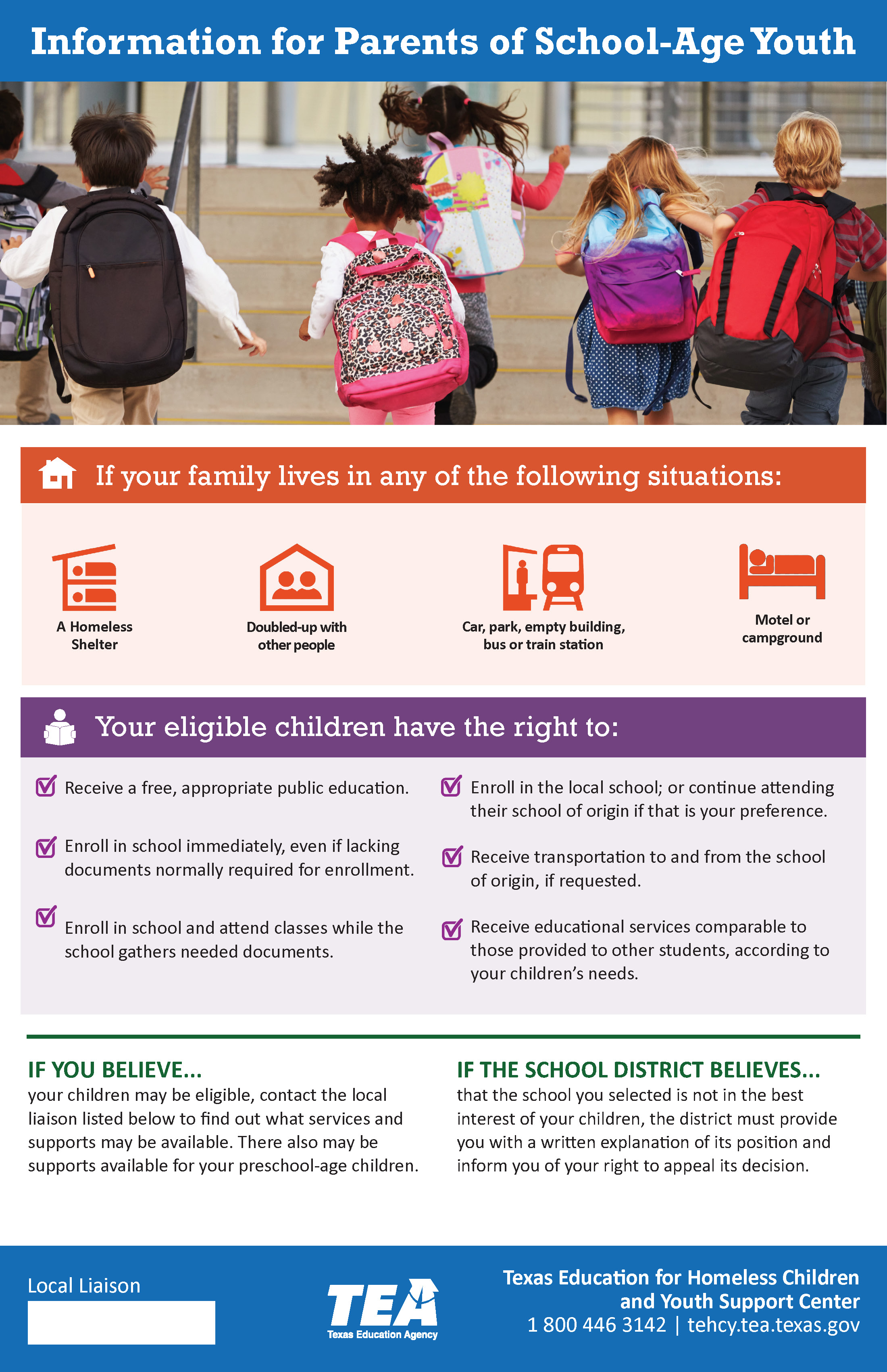 Information flyers provided by Texas Education Agency