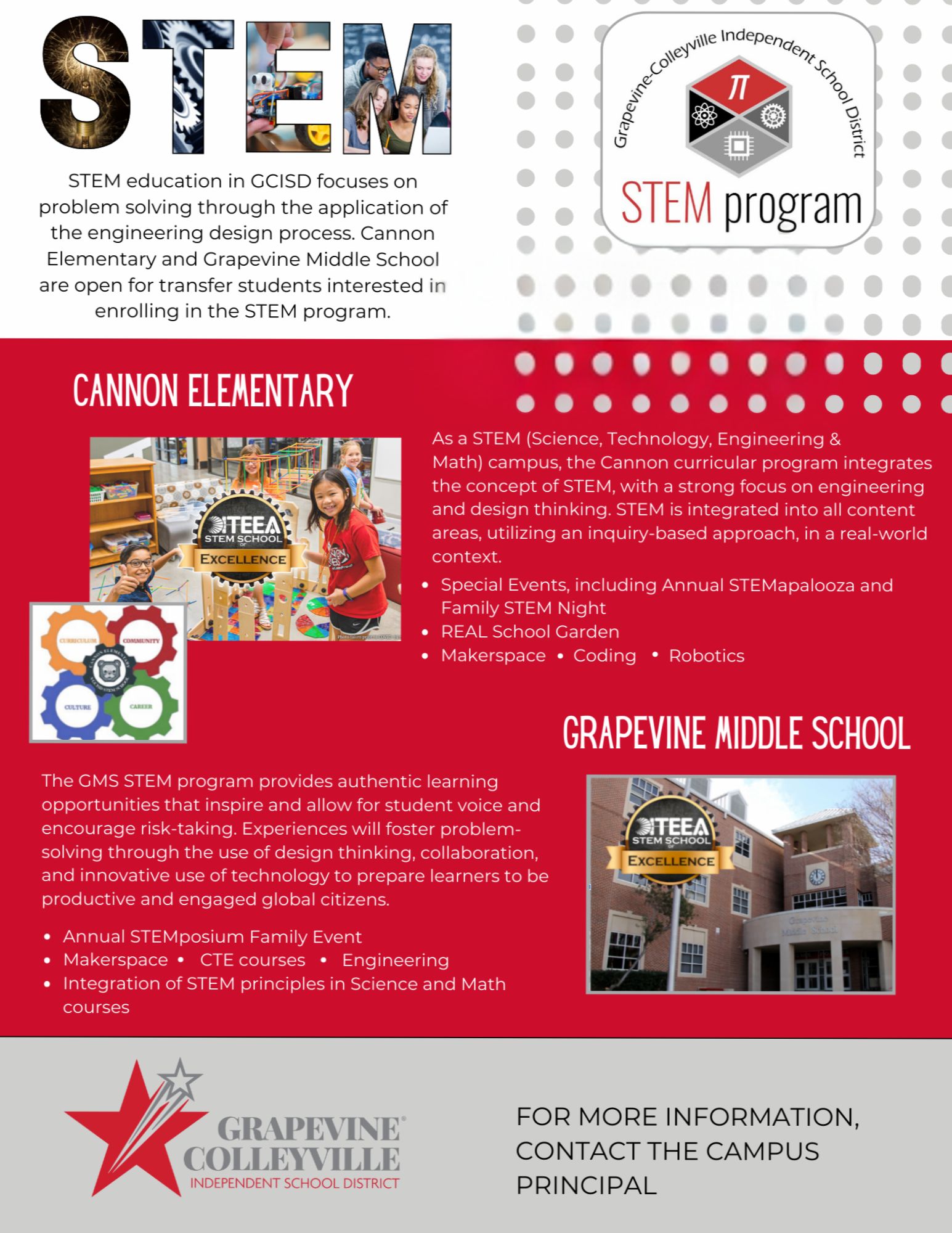 STEM Flyer with information about Cannon and Grapevine MS