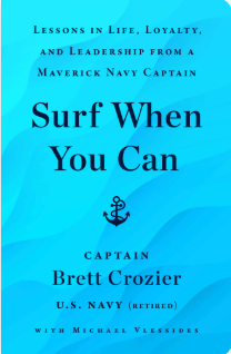 "Surf When You Can" book cover with blue background and black anchor in the center