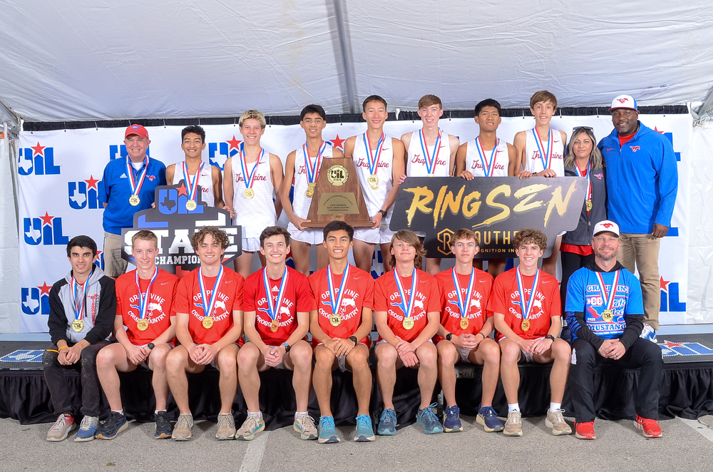 Grapevine High School Cross Country Team Posing with State Title Trophy