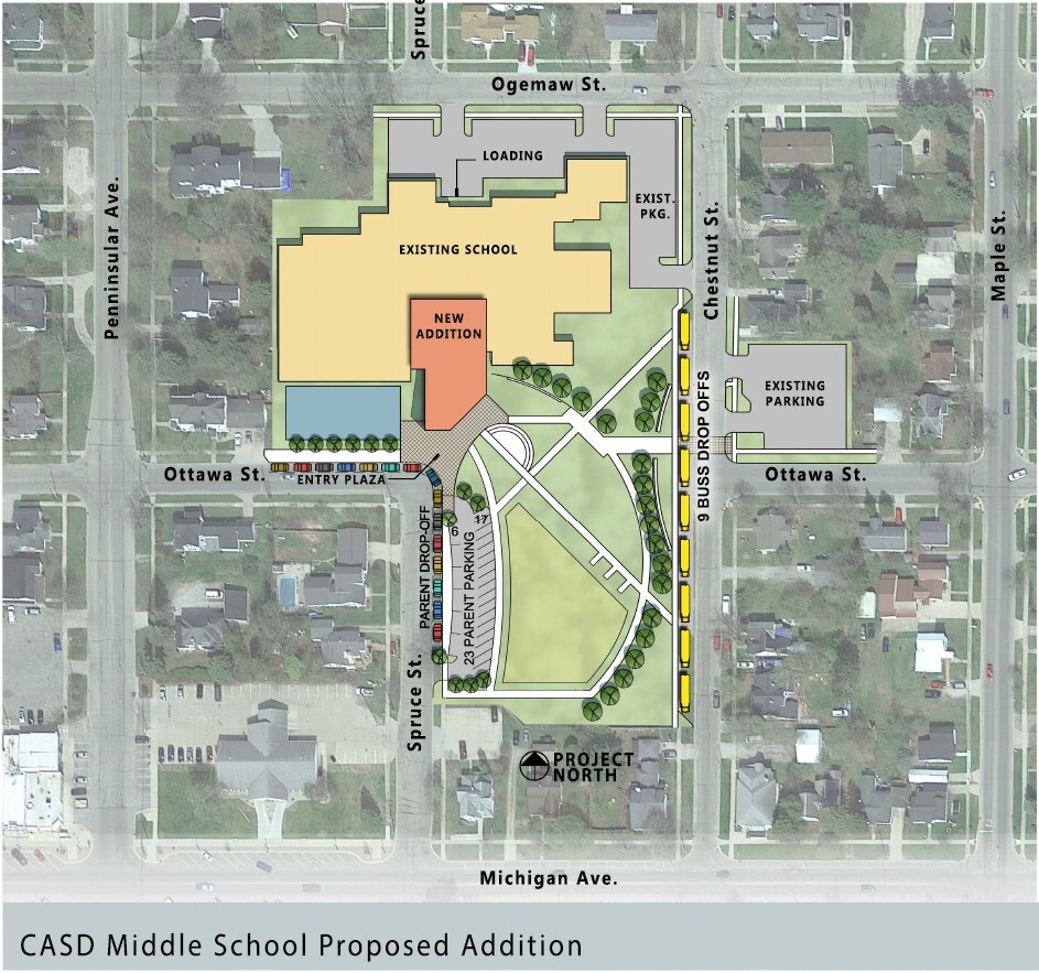 overhead shot of proposed middle school on map