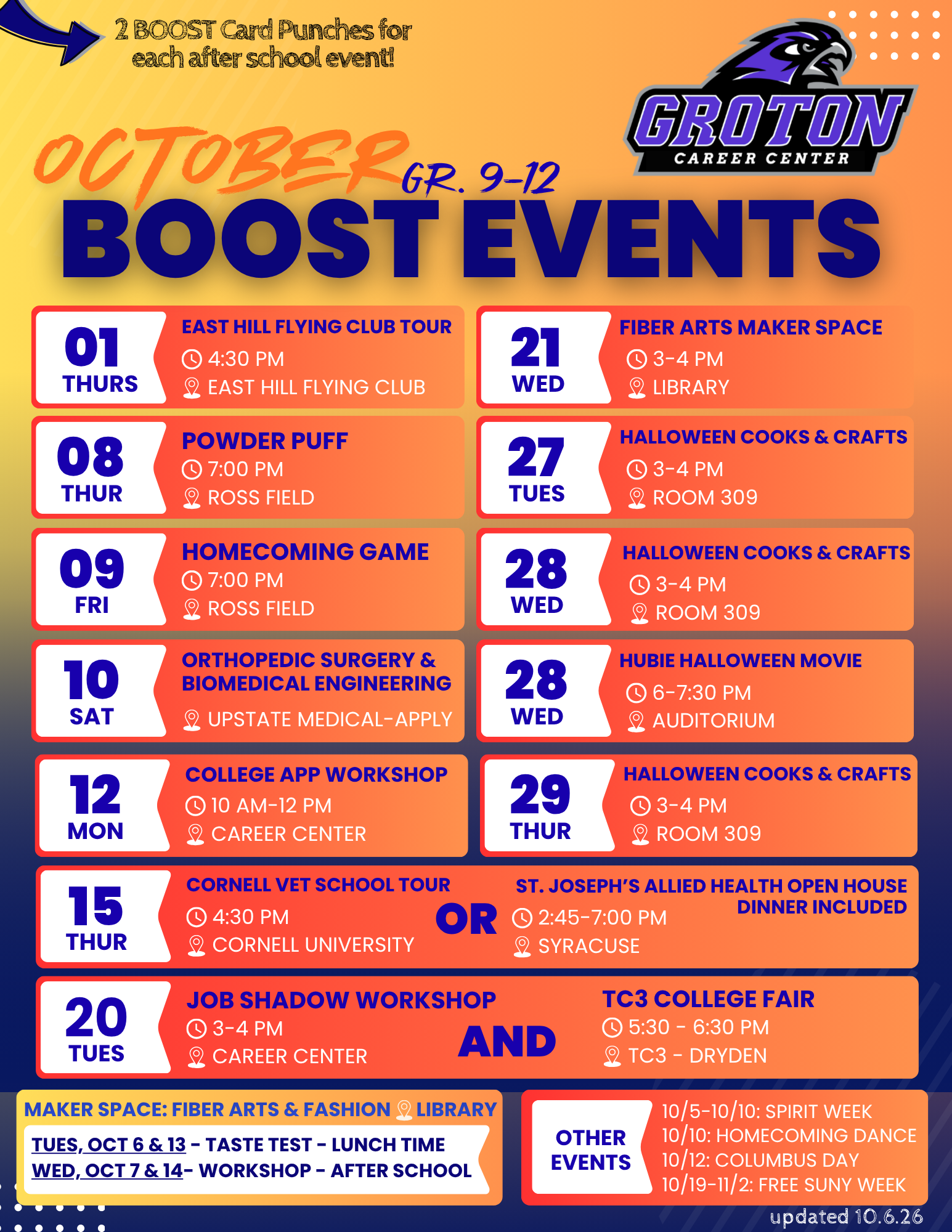October Boost Calendar of Events