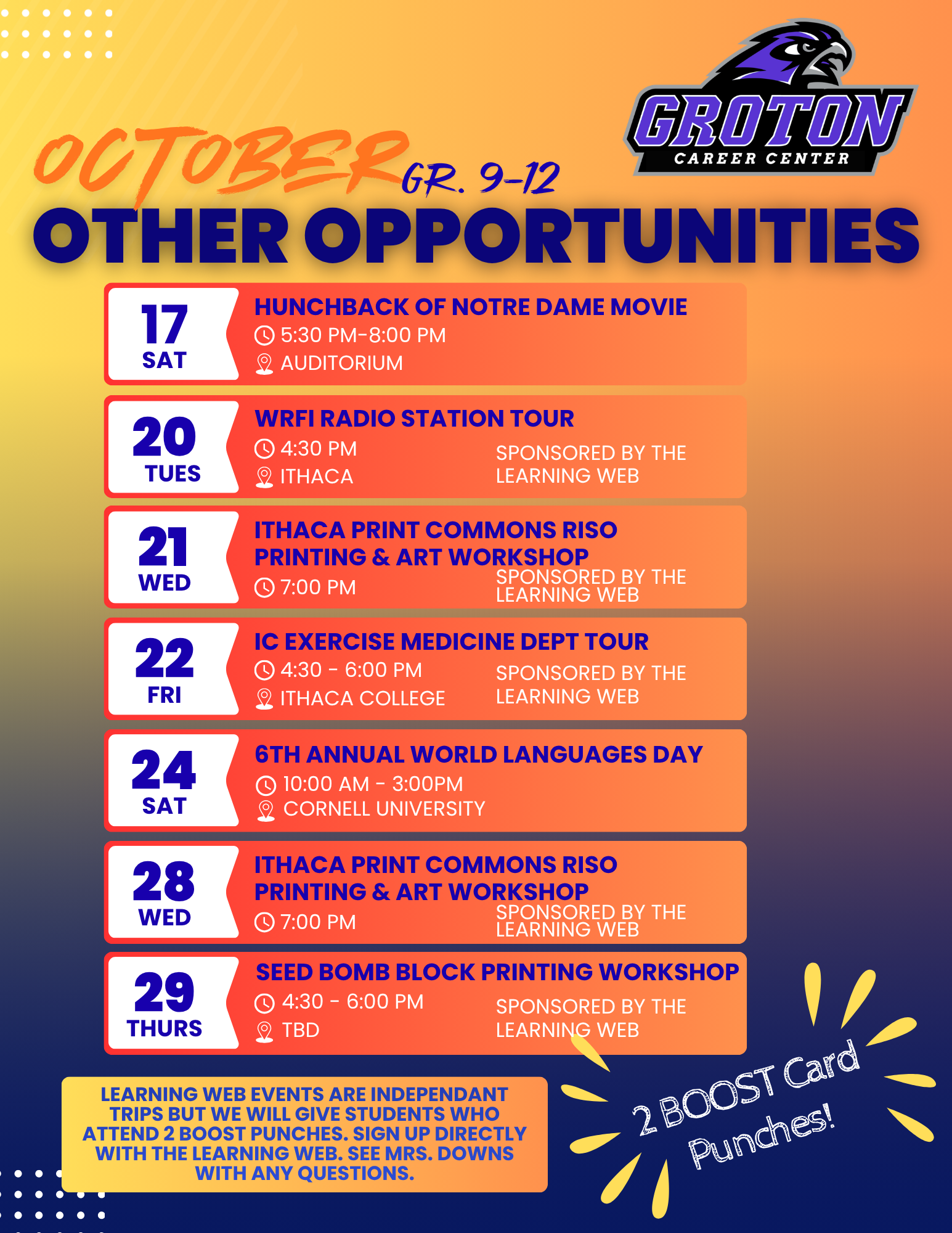 October Boost Calendar of Events Other Opportunities