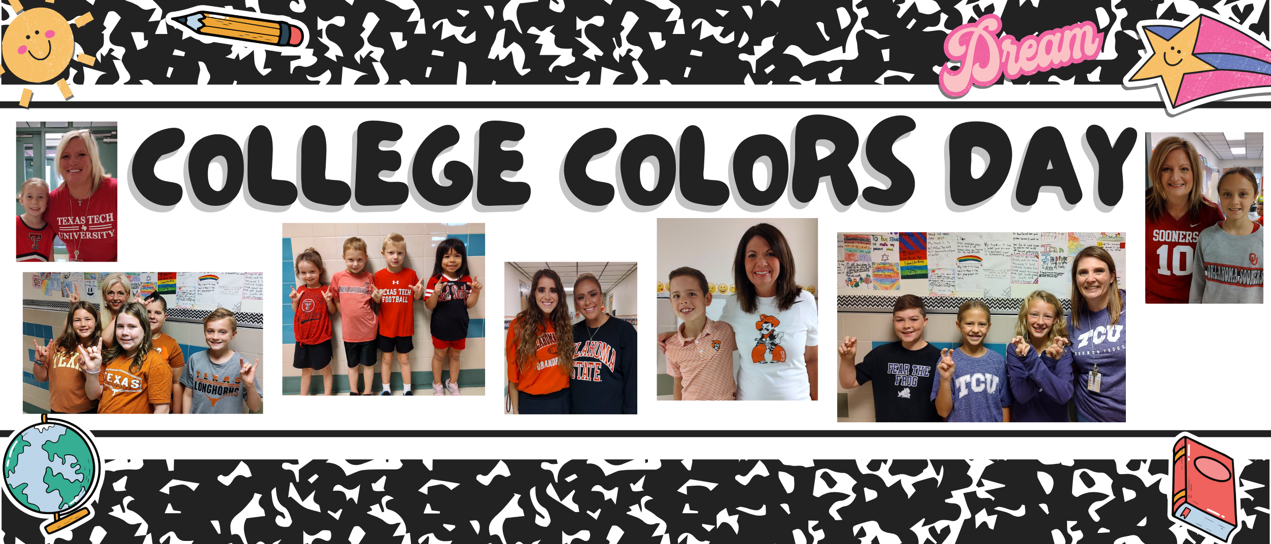 College Colors Day - students and teachers wearing their favorite college shirts