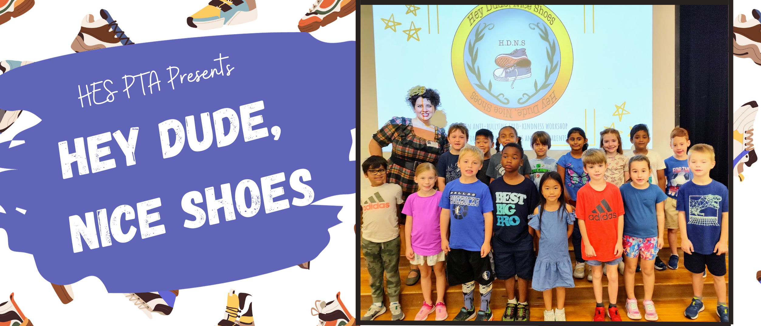 HES PTA Presents: Hey Dude, Nice Shoes! Students with presenter, Carolyn Jennings Brown. 