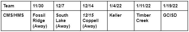 Wrestling Schedule