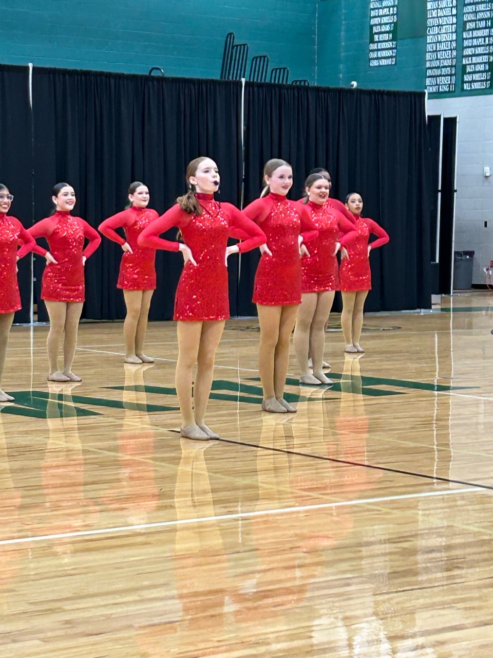 Dance Team in Red Uniforms