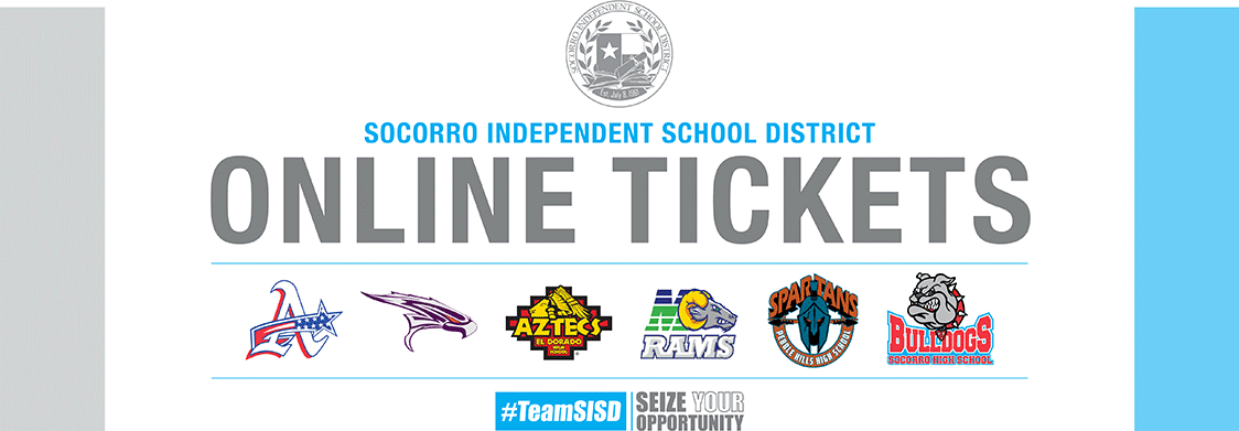 online tickets graphic with district logo and all schools' logos