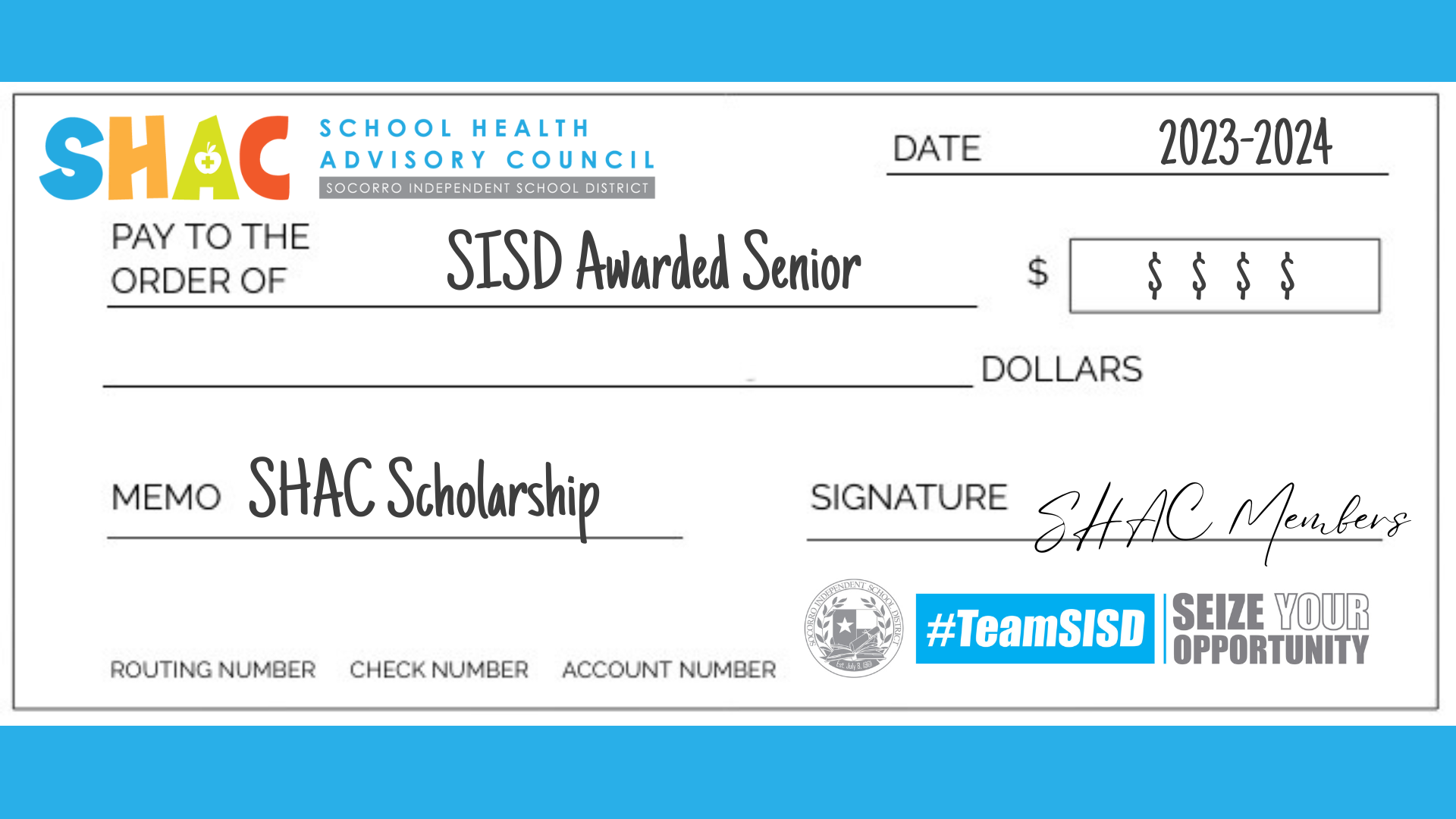 ShAC Scholarship Check Example