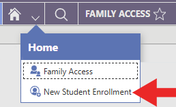 New Student Enrollment selection option on the Home dropdown