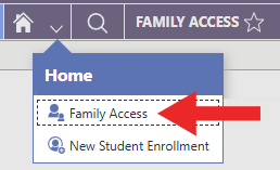 Returning Student Enrollment selection option on the Home dropdown