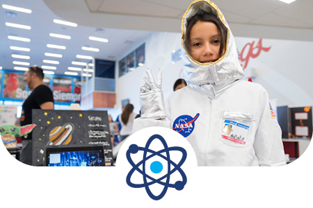 Elementary STEAM Academy student dressed up for a NASA presentation