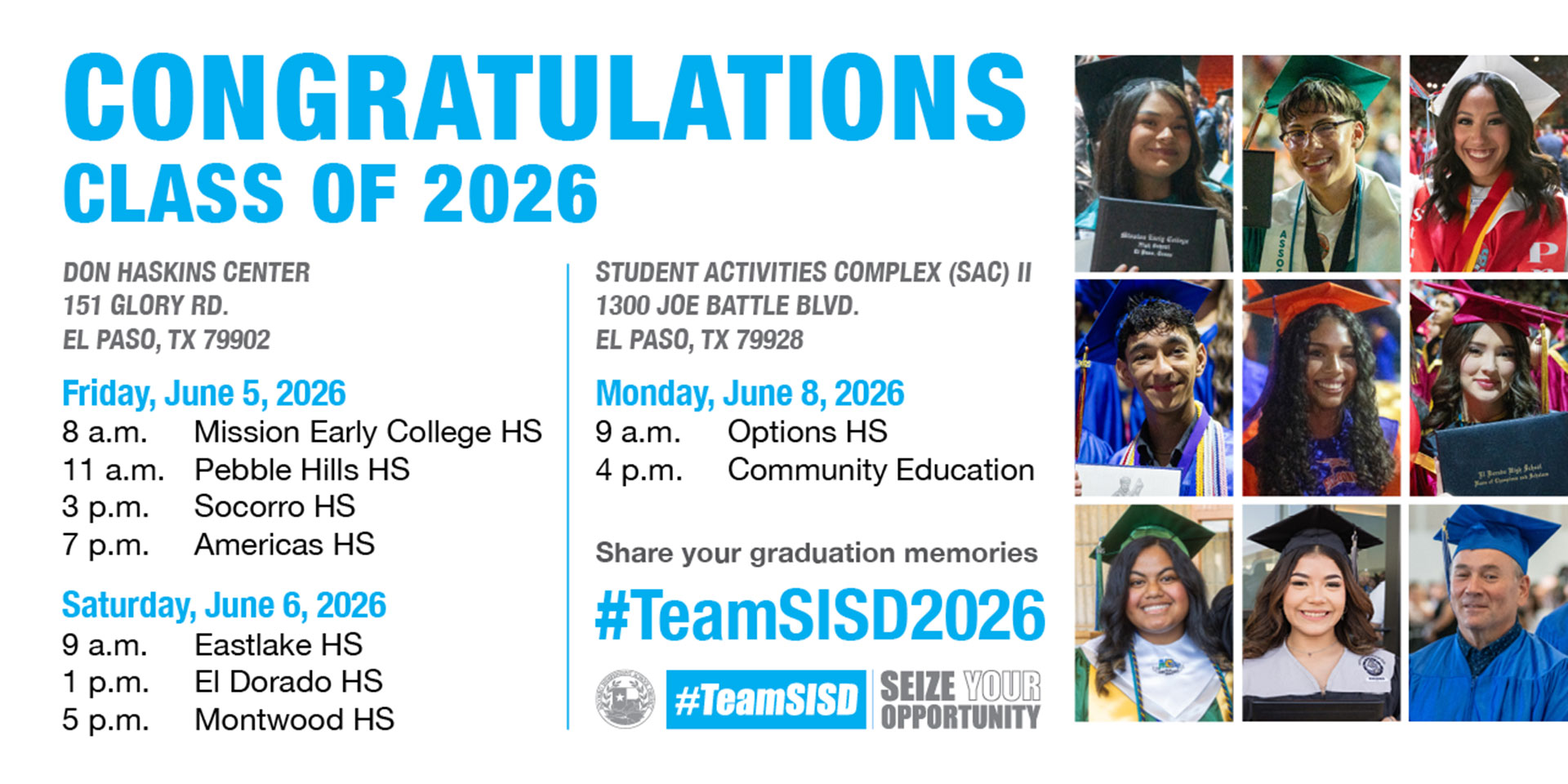 Socorro ISD Class of 2026 Graduation Schedule