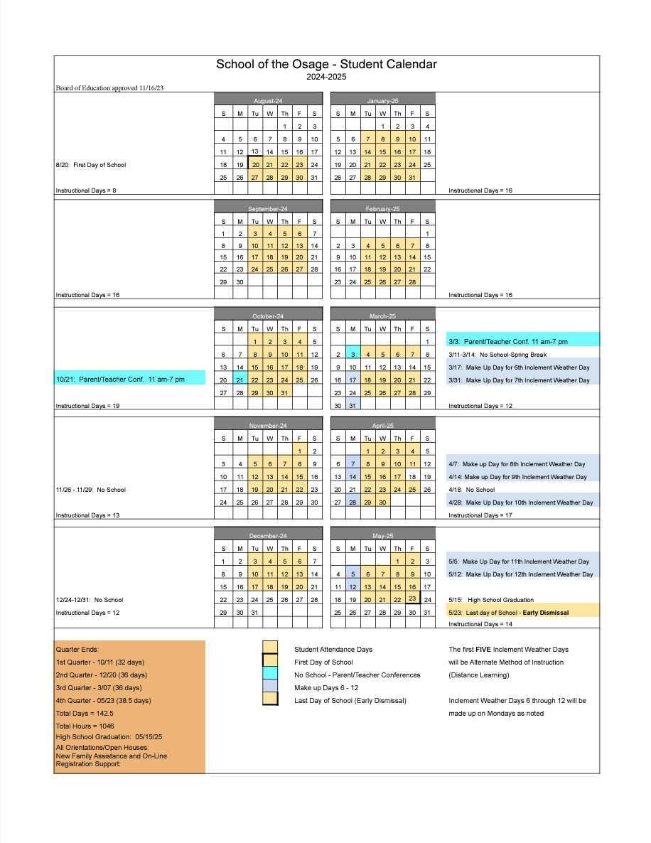 Student calendar