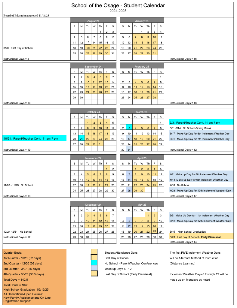 24-25 Student calendar