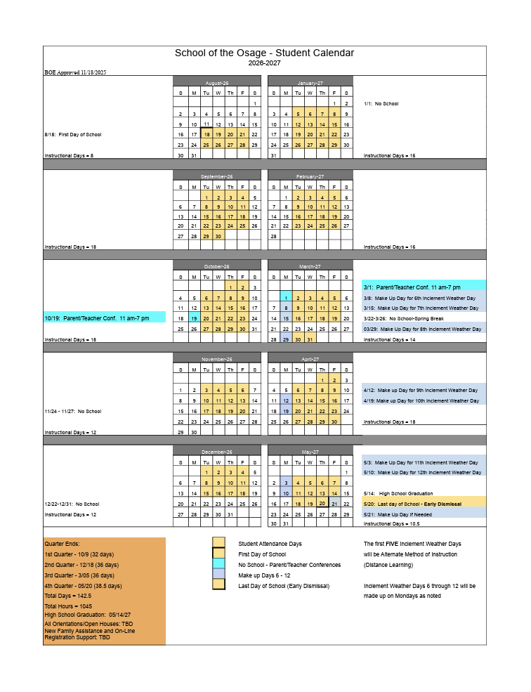 2026-27 Student Calendar
