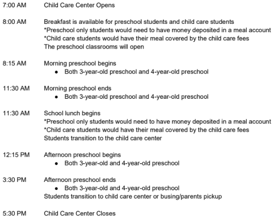 general childcare schedule